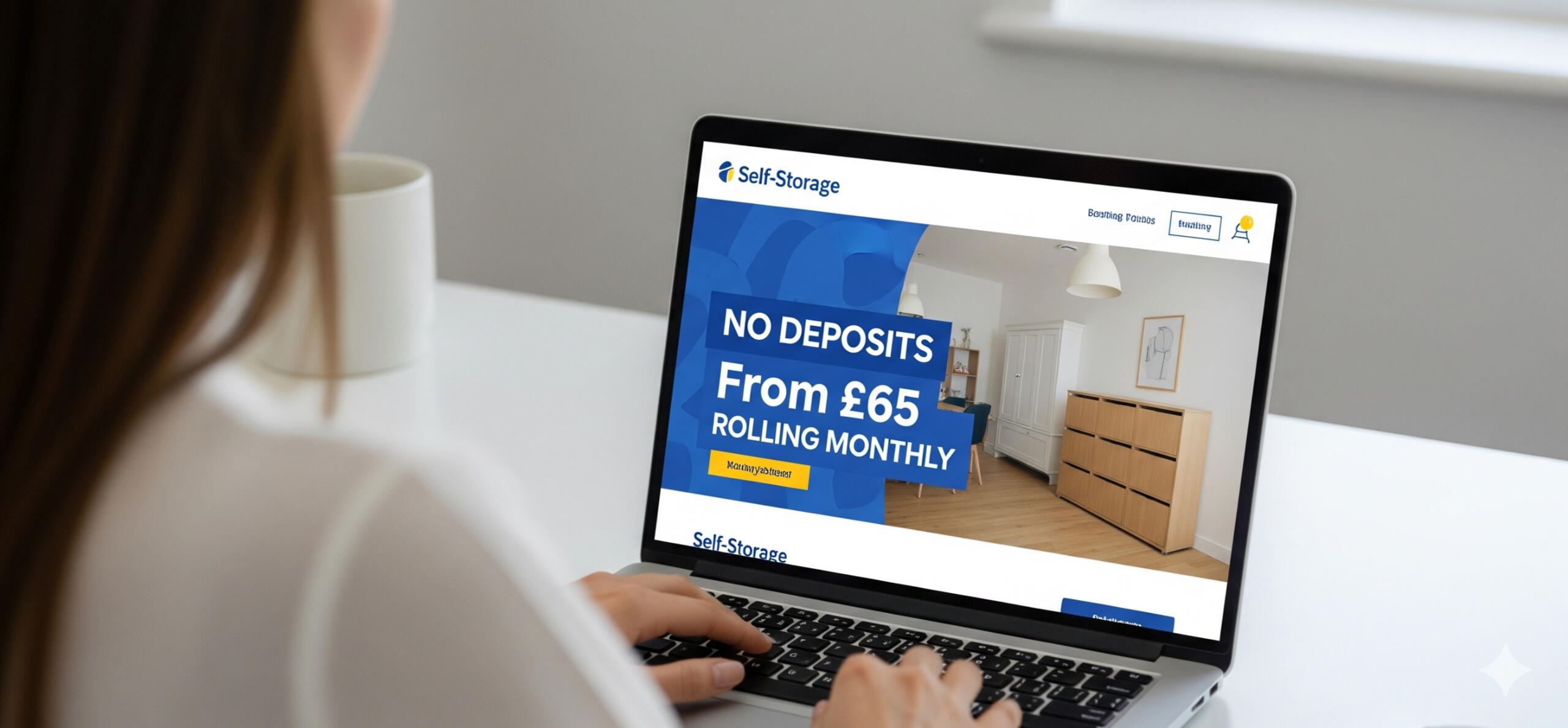 Woman using a laptop to book a Boxxs self storage unit online, showing how simple and convenient digital booking is for Bo’ness customers